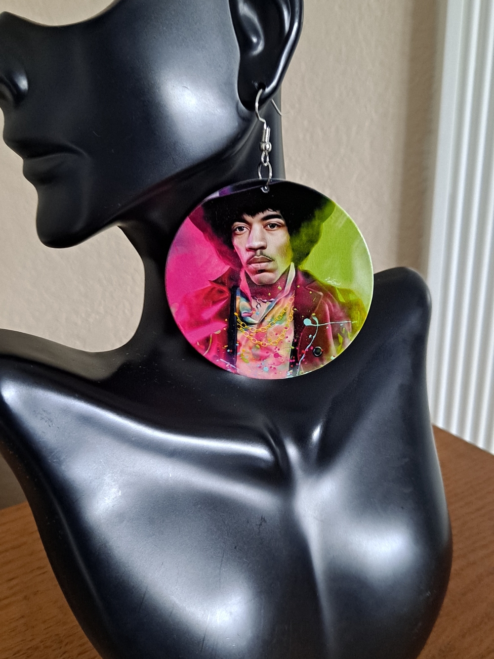 Round Statement Earrings with Vivid Pink & Lime Green Portrait